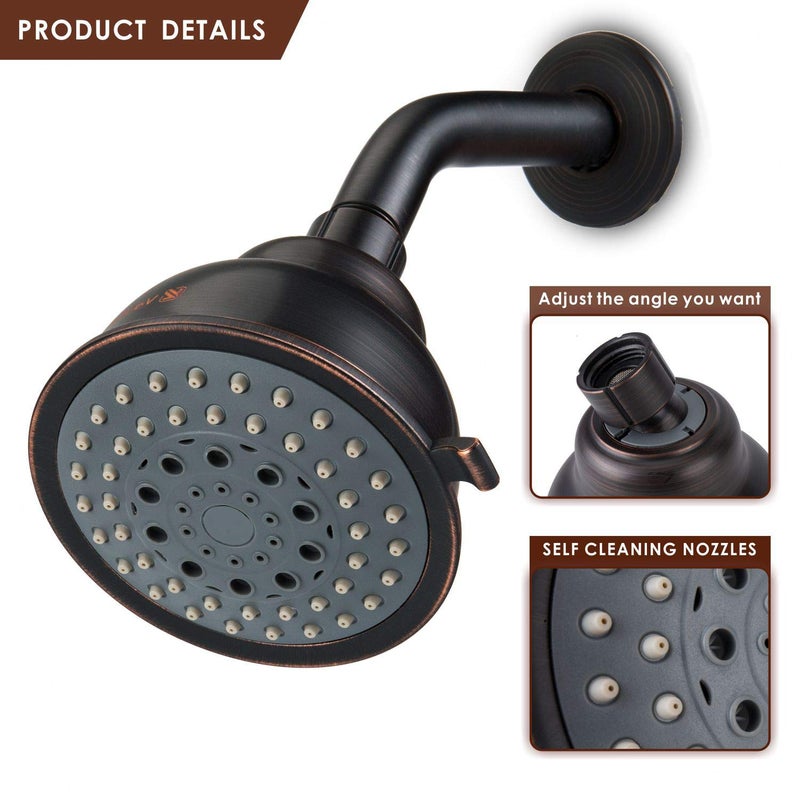Voolan High Pressure Shower Head with Shower Arm - 5 Function Rain Shower Head - Comfortable Shower Experience Even at Low Water Flow - Oil-Rubbed Bronze - Image 4